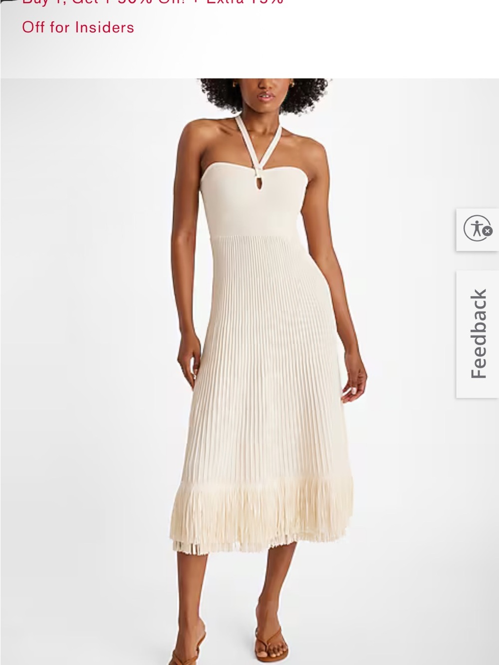 Cream Halter Pleated Midi Dress